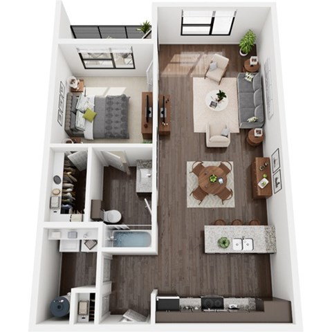 Floor plan for 1 bed, 1 bath, 902 sqft